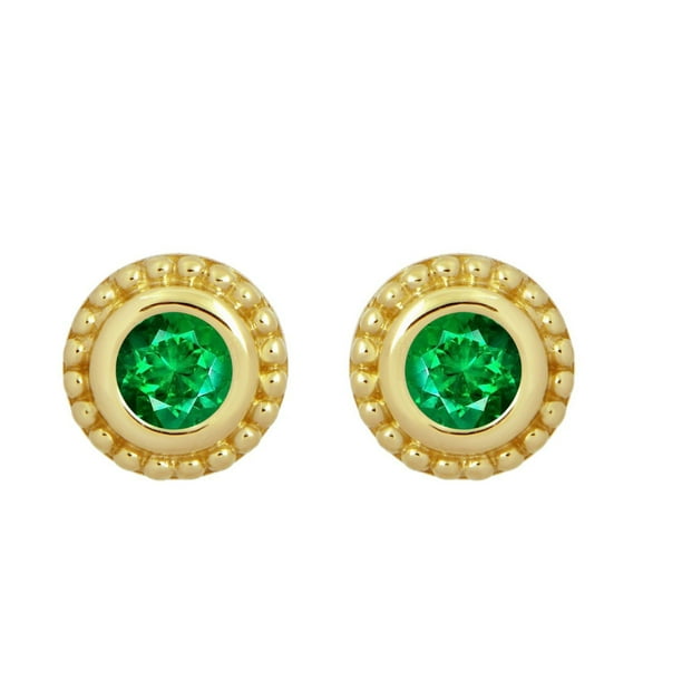 Small Emerald Earrings Solid 9 Carat Yellow Gold Studs 3mm Smooth Rub Over Set Small Emerald Earrings Solid 9 Carat Yellow Gold Studs 3mm Smooth Rub Over Set